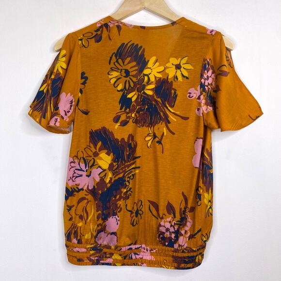 Tiny Anthropologie Floral Wrap Top Womens Sz XS Rust Orange Boho Flutter Sleeve - Picture 6 of 10